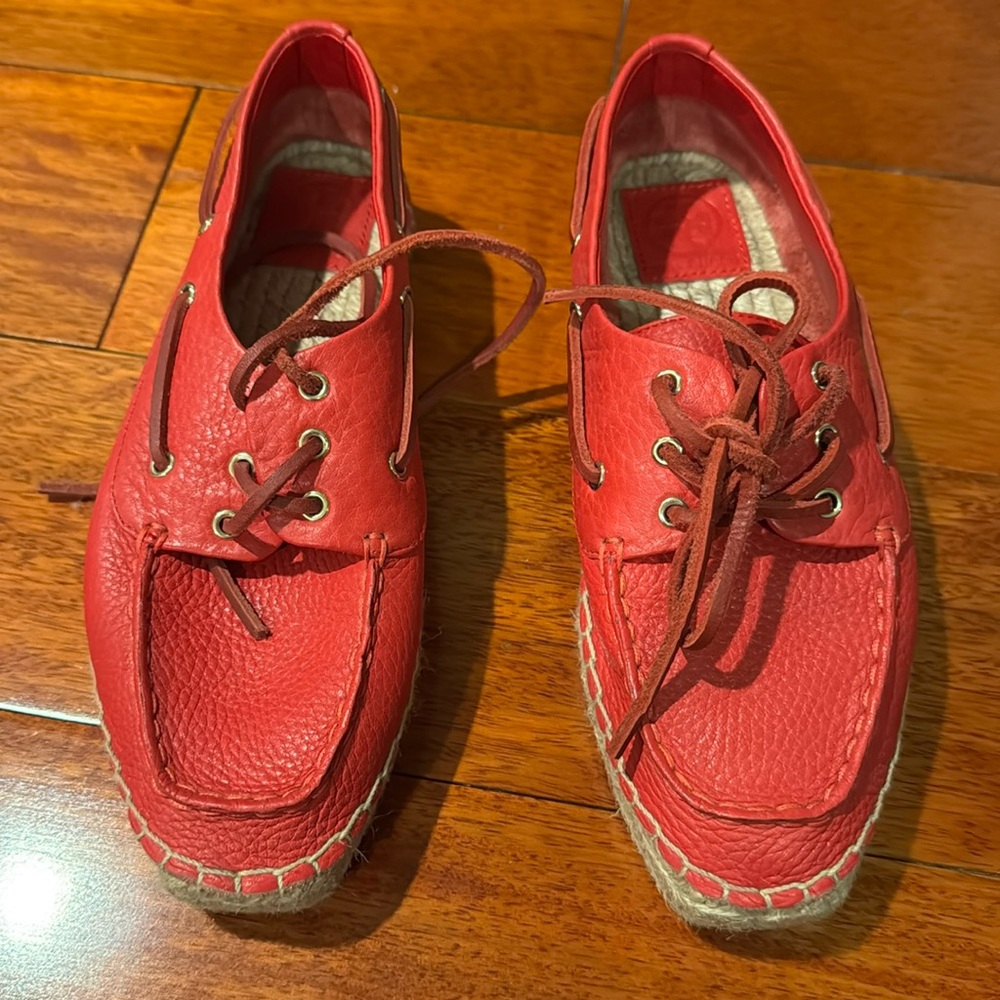 Tory Burch Logo Red Grosgrain Espadrille Women's Size 6.5 EUC